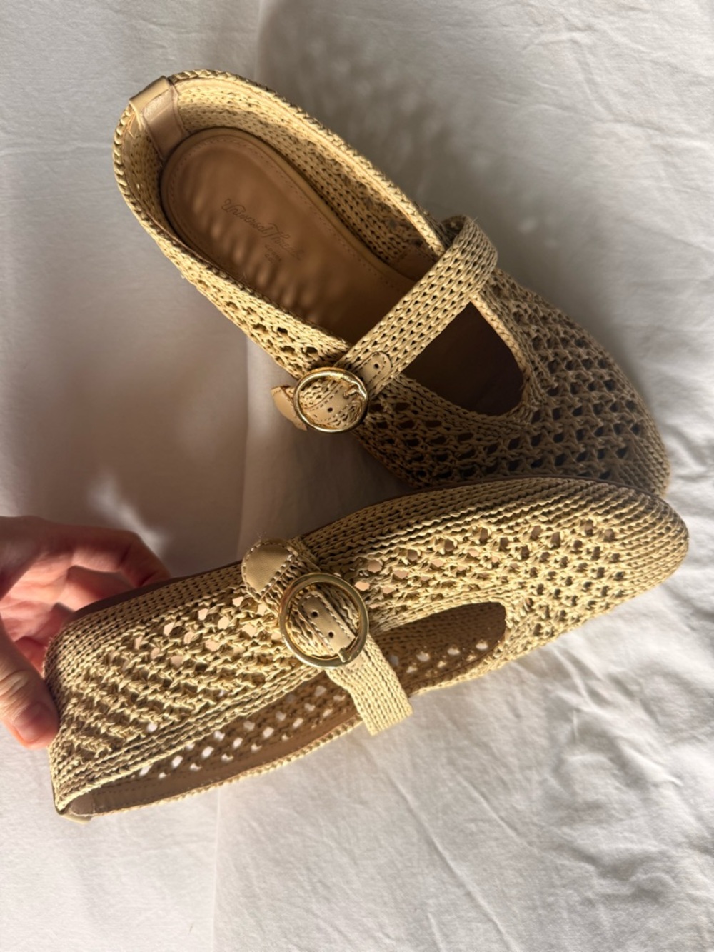 Universal Thread Beige Crochet Mary Jane Flats with Gold Buckles